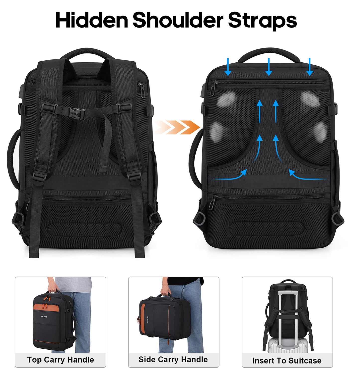 Bagsure Travel Backpack for Men & Women Carry On Backpack Flight Approved Expandable 42L Waterproof Anti-Theft Personal Item Backpack