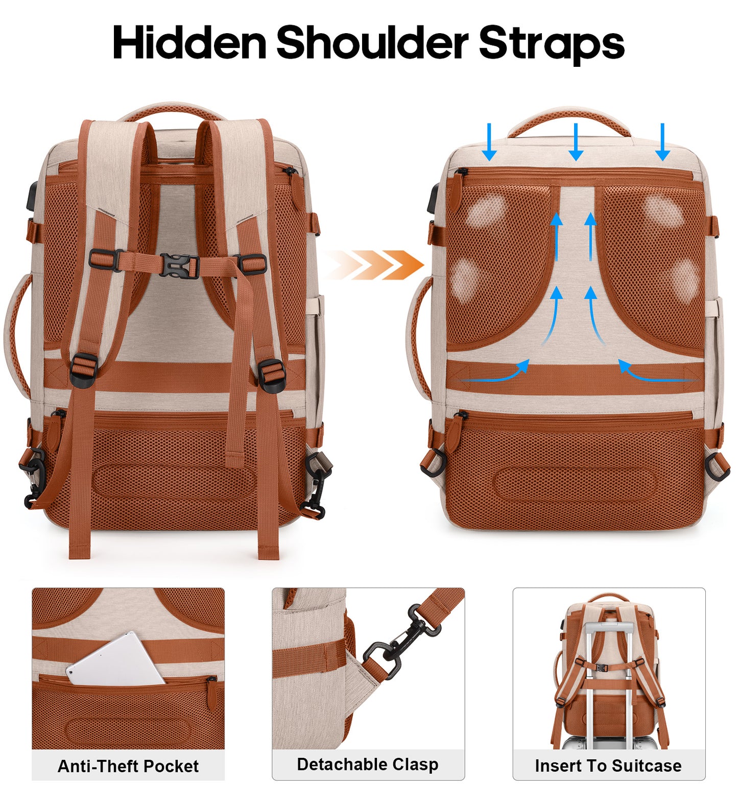 Bagsure Travel Backpack for Men & Women Carry On Backpack Flight Approved Expandable 42L Waterproof Anti-Theft Personal Item Backpack with Packing Cubes and Shoe Pocket