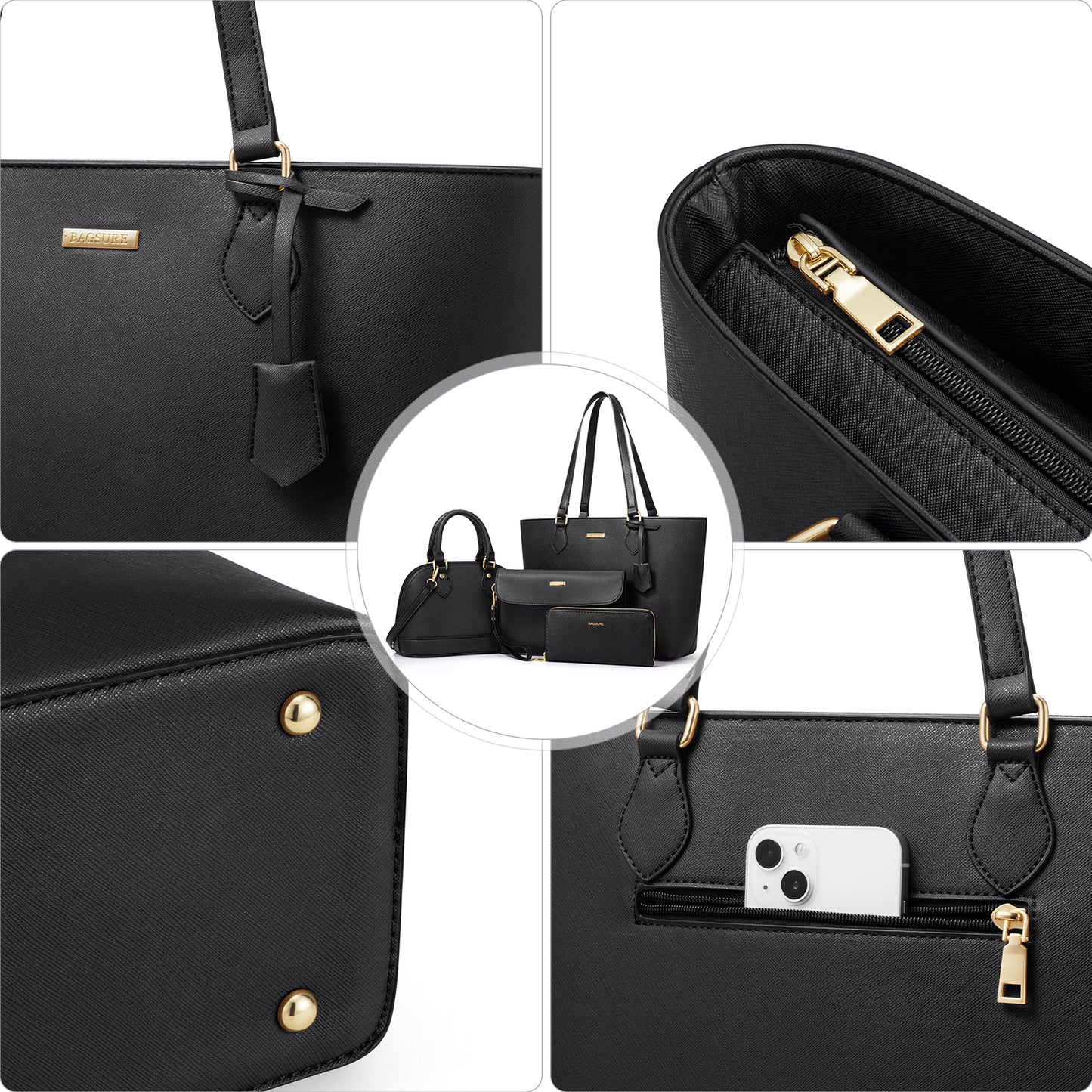 Bagsure Women Handbags Fashion Tote Shoulder Bags Casual Crossbody Bags for Women Satchel Purse Set 4pcs