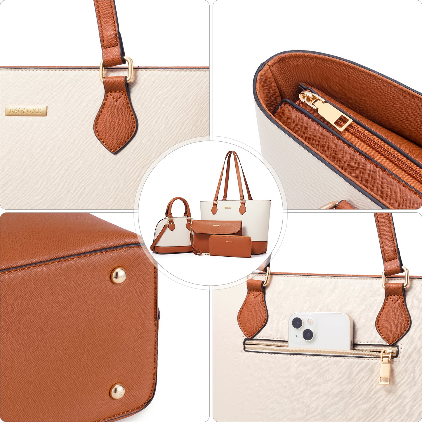 Bagsure Women Handbags Fashion Tote Shoulder Bags Casual Crossbody Bags for Women Satchel Purse Set 4pcs