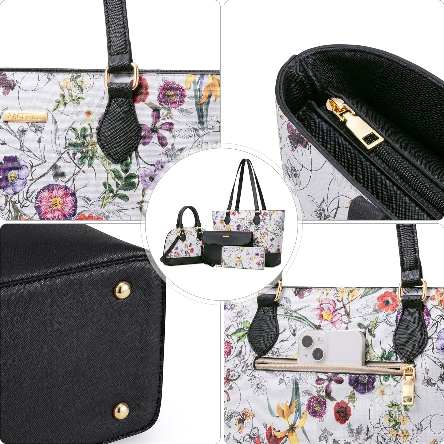 Bagsure Women Handbags Fashion Tote Shoulder Bags Casual Crossbody Bags for Women Satchel Purse Set 4pcs