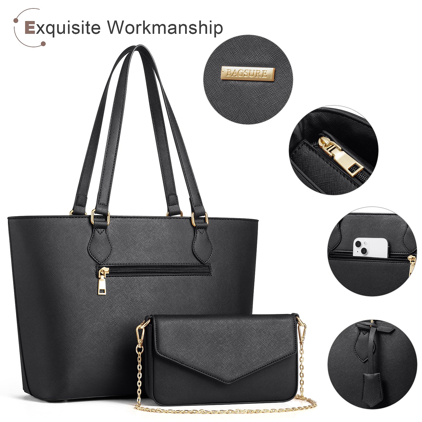 Bagsure Women Handbags Fashion Tote Shoulder Bags Casual Crossbody Bags for Women Handbag Set 4pcs