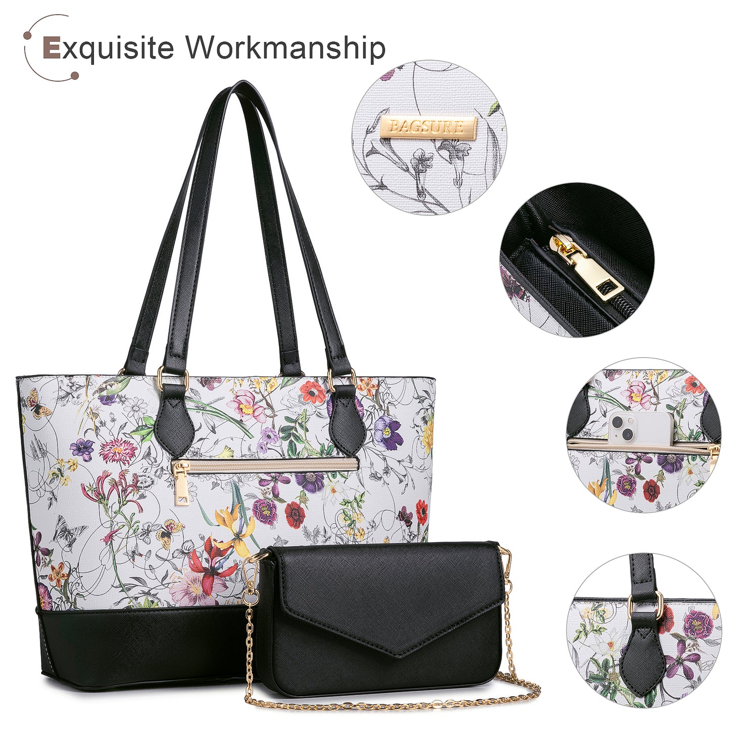 Bagsure Women Handbags Fashion Tote Shoulder Bags Casual Crossbody Bags for Women Handbag Set 4pcs