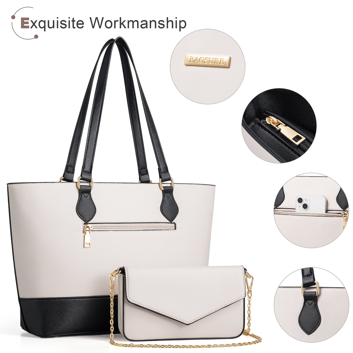 Bagsure Women Handbags Fashion Tote Shoulder Bags Casual Crossbody Bags for Women Handbag Set 4pcs