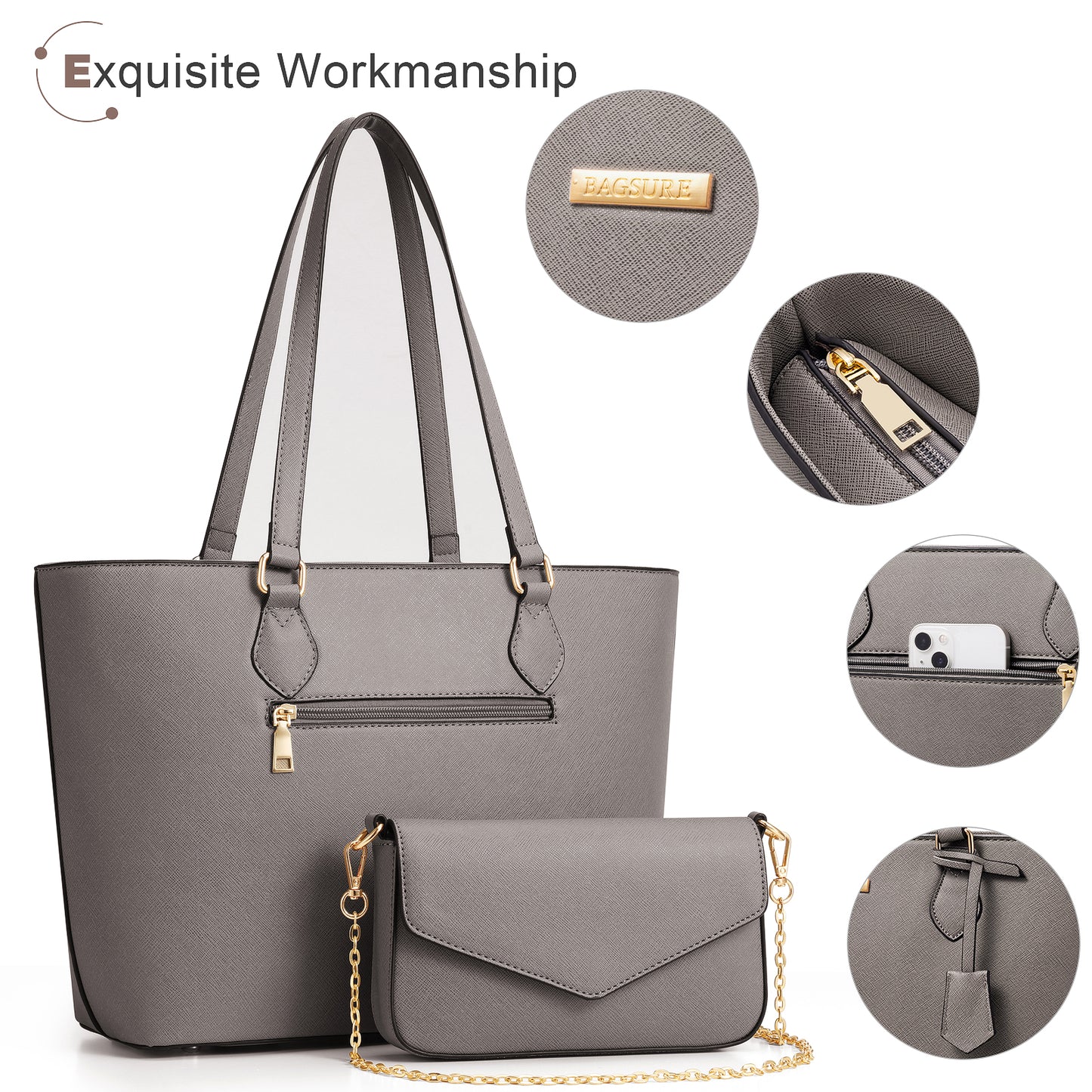Bagsure Women Handbags Fashion Tote Shoulder Bags Casual Crossbody Bags for Women Handbag Set 4pcs