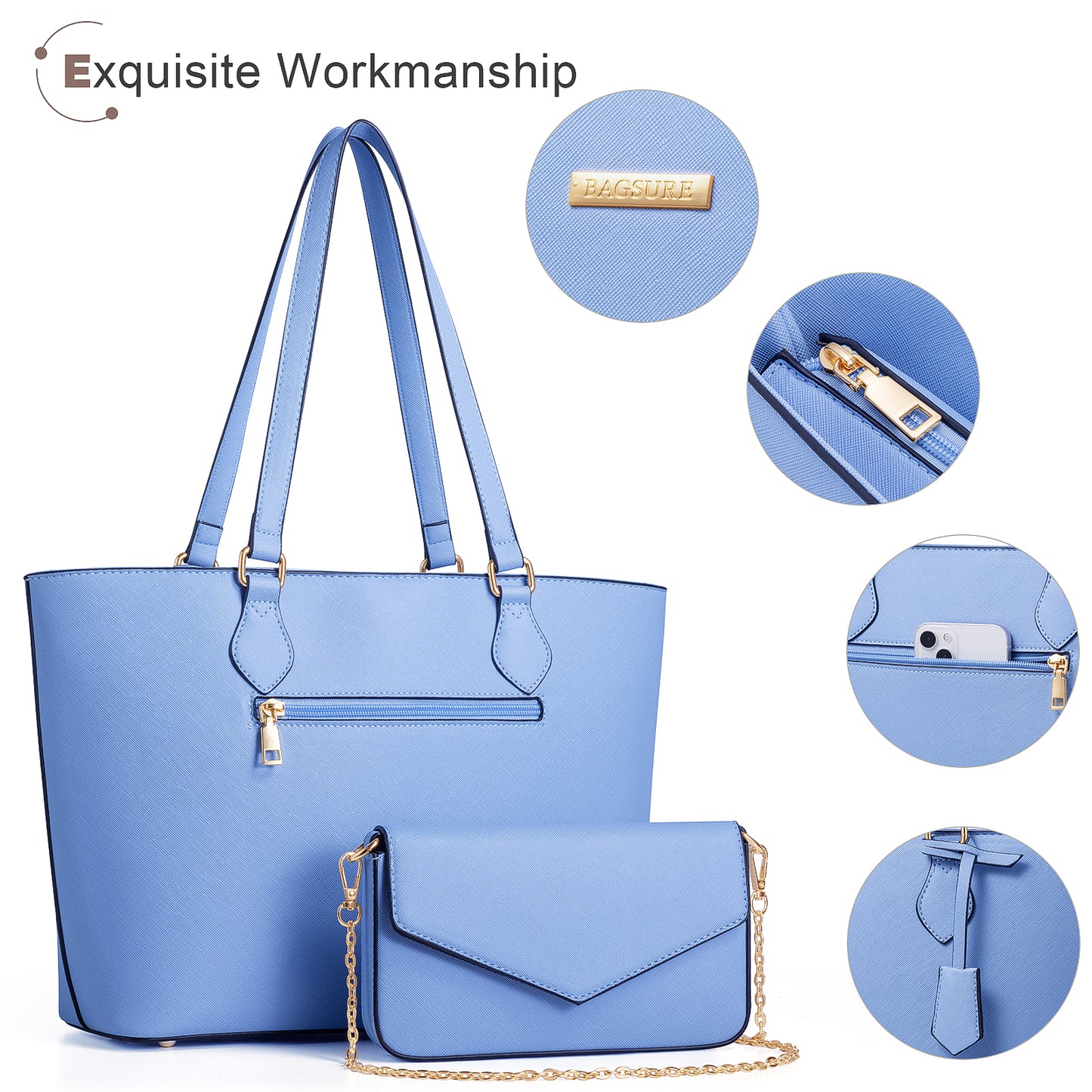 Bagsure Women Handbags Fashion Tote Shoulder Bags Casual Crossbody Bags for Women Handbag Set 4pcs