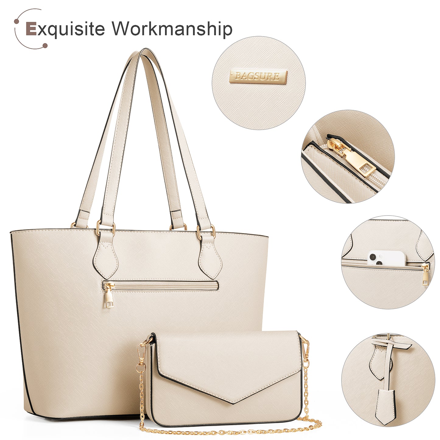 Bagsure Women Handbags Fashion Tote Shoulder Bags Casual Crossbody Bags for Women Handbag Set 4pcs