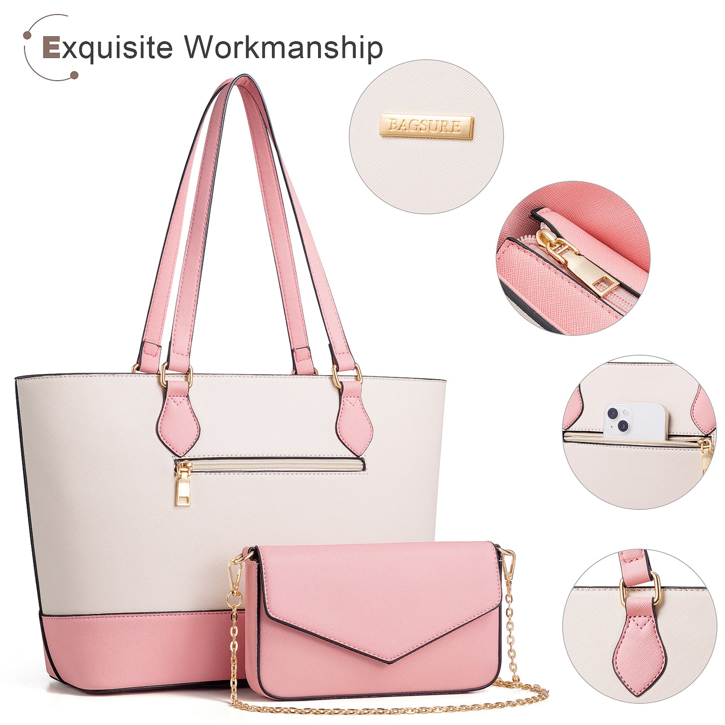 Bagsure Women Handbags Fashion Tote Shoulder Bags Casual Crossbody Bags for Women Handbag Set 4pcs