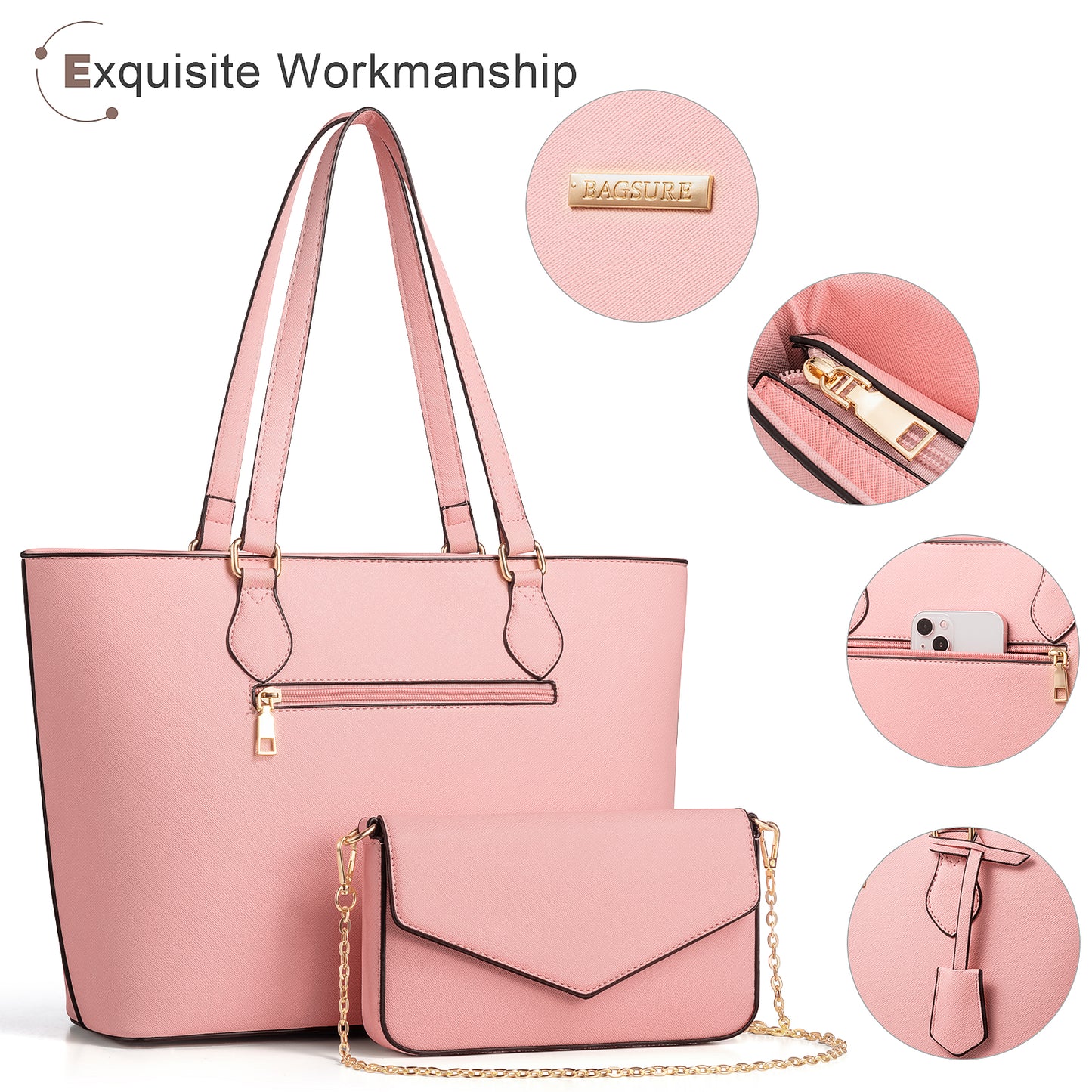 Bagsure Women Handbags Fashion Tote Shoulder Bags Casual Crossbody Bags for Women Handbag Set 4pcs