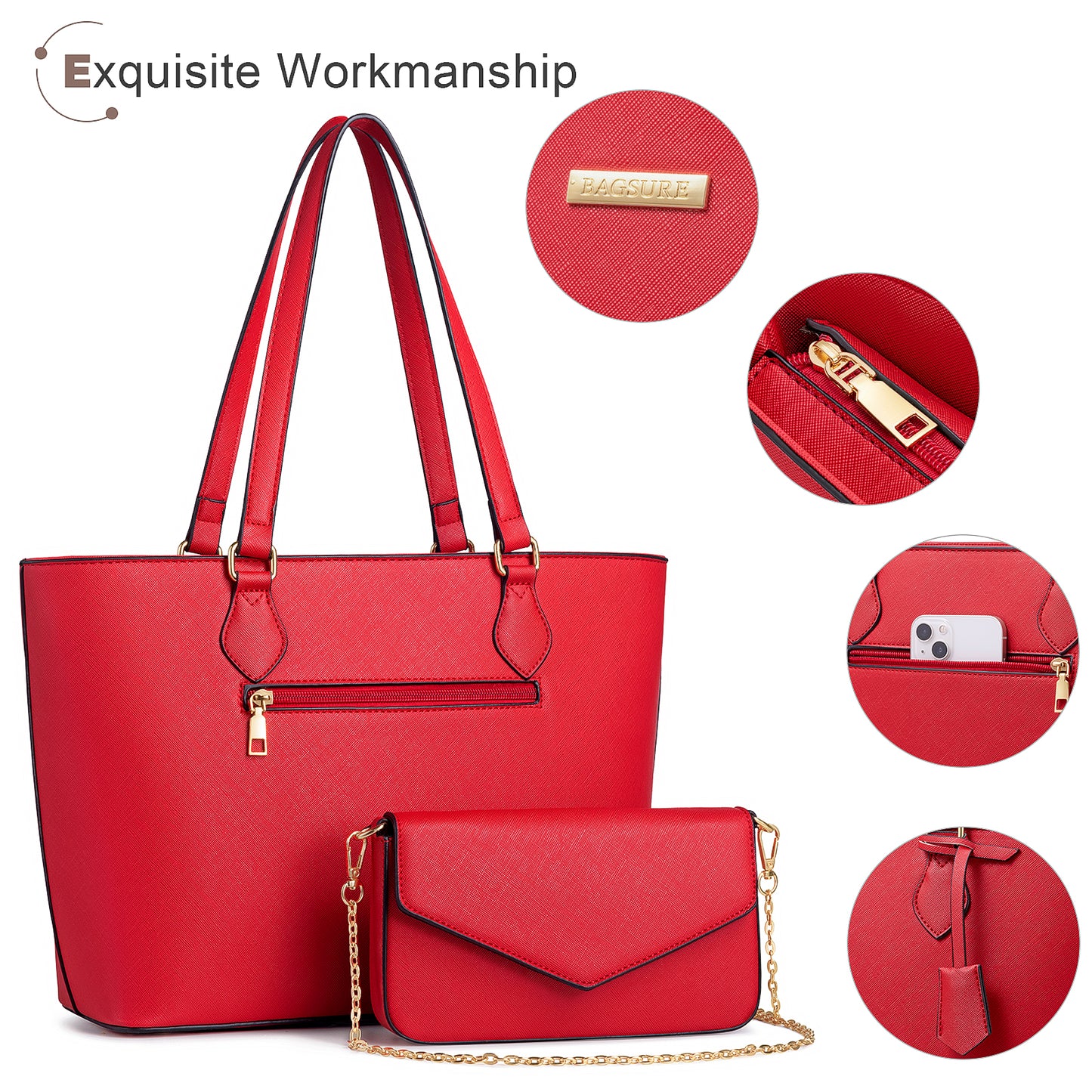 Bagsure Women Handbags Fashion Tote Shoulder Bags Casual Crossbody Bags for Women Handbag Set 4pcs