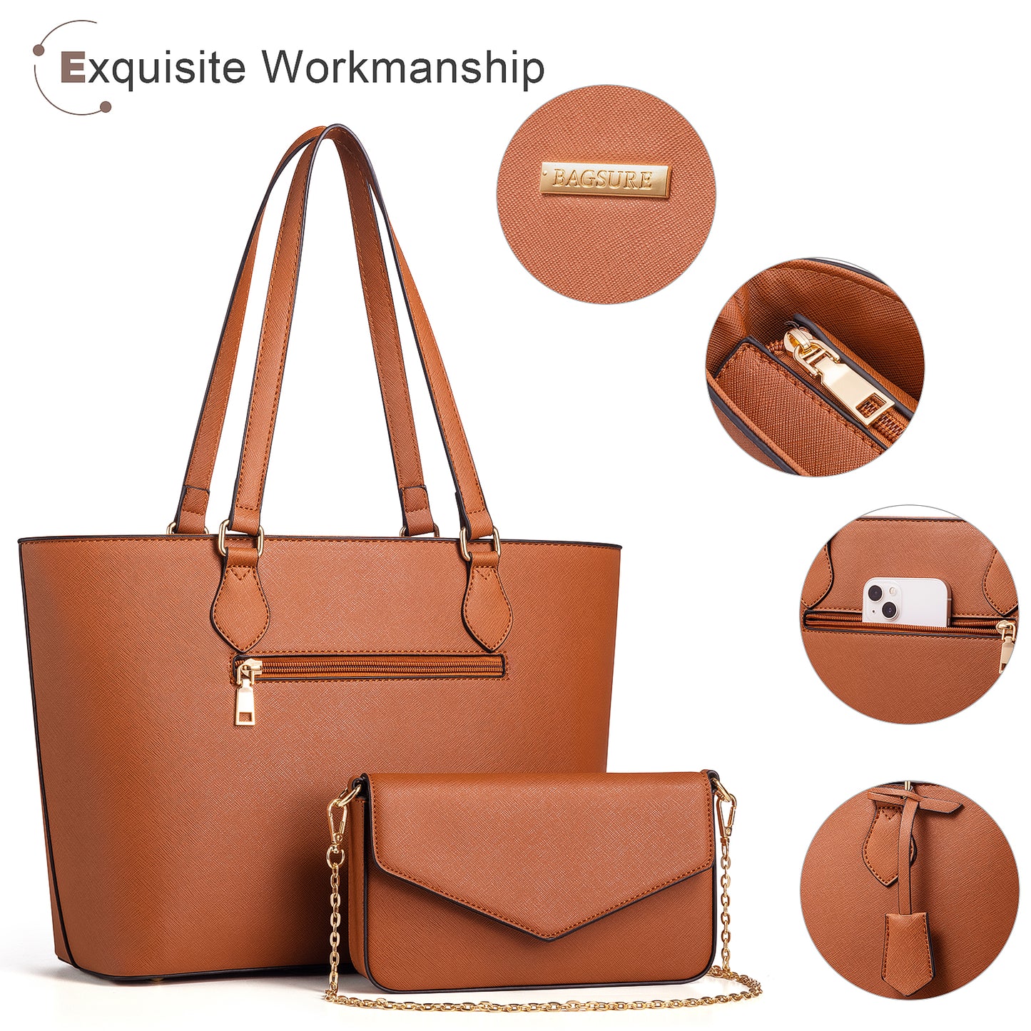 Bagsure Women Handbags Fashion Tote Shoulder Bags Casual Crossbody Bags for Women Handbag Set 4pcs