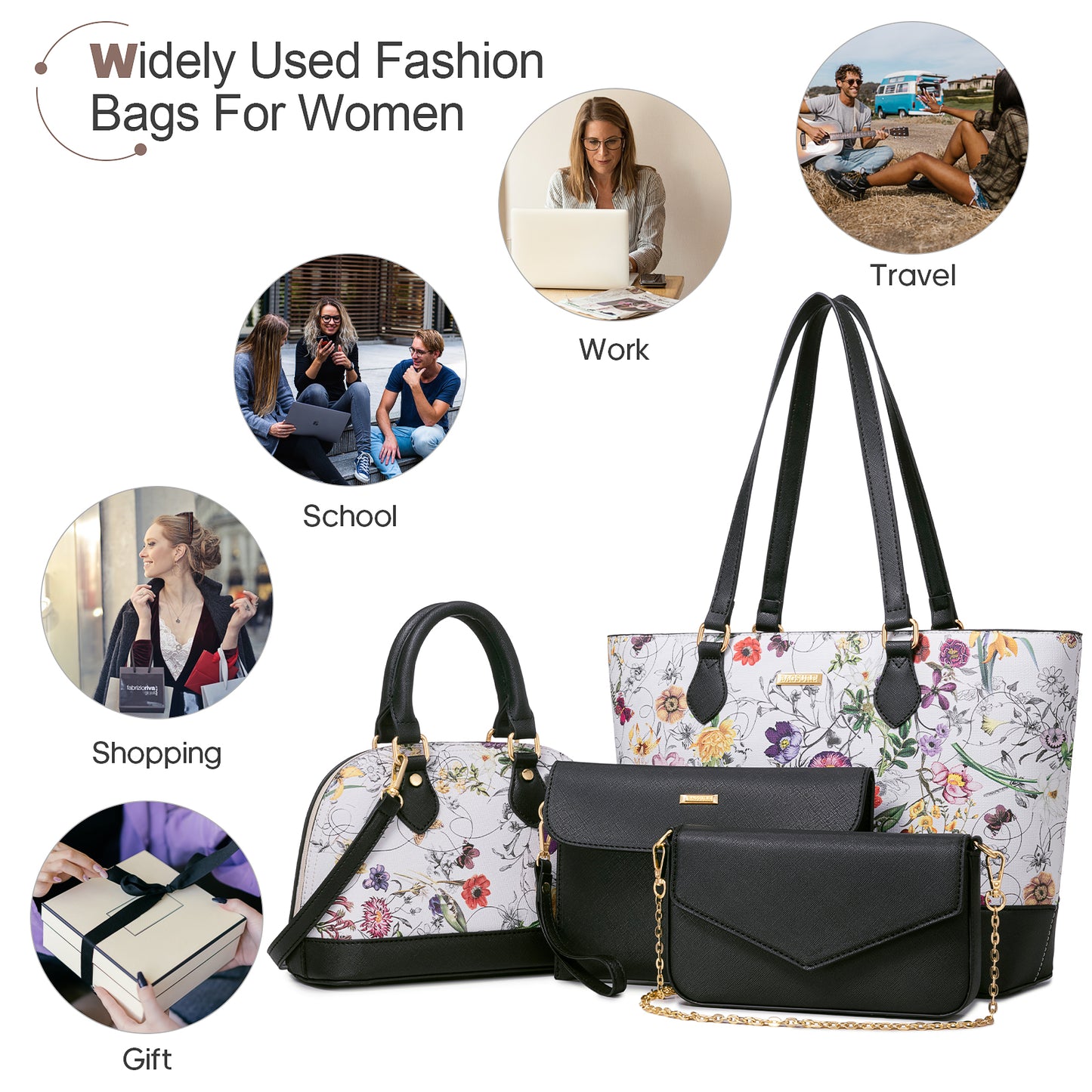 Bagsure Women Handbags Fashion Tote Shoulder Bags Casual Crossbody Bags for Women Handbag Set 4pcs