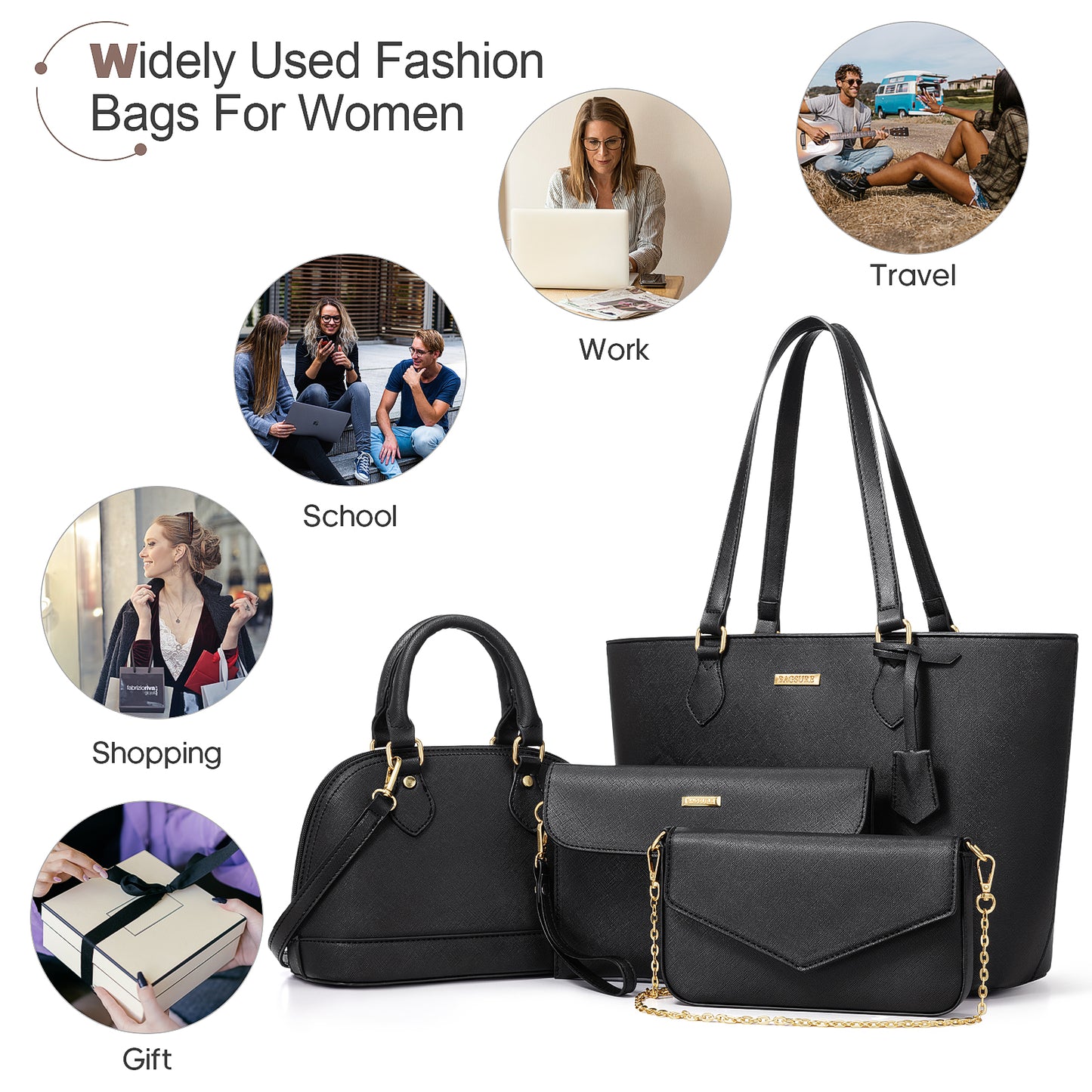 Bagsure Women Handbags Fashion Tote Shoulder Bags Casual Crossbody Bags for Women Handbag Set 4pcs