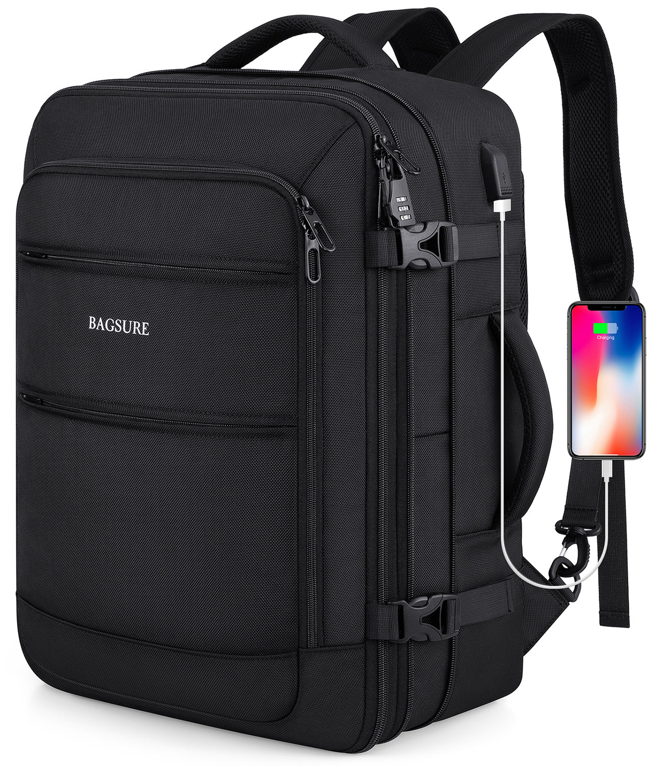 Bagsure Travel Backpack for Men & Women Carry On Backpack Flight Approved Expandable 42L Waterproof Anti-Theft Personal Item Backpack