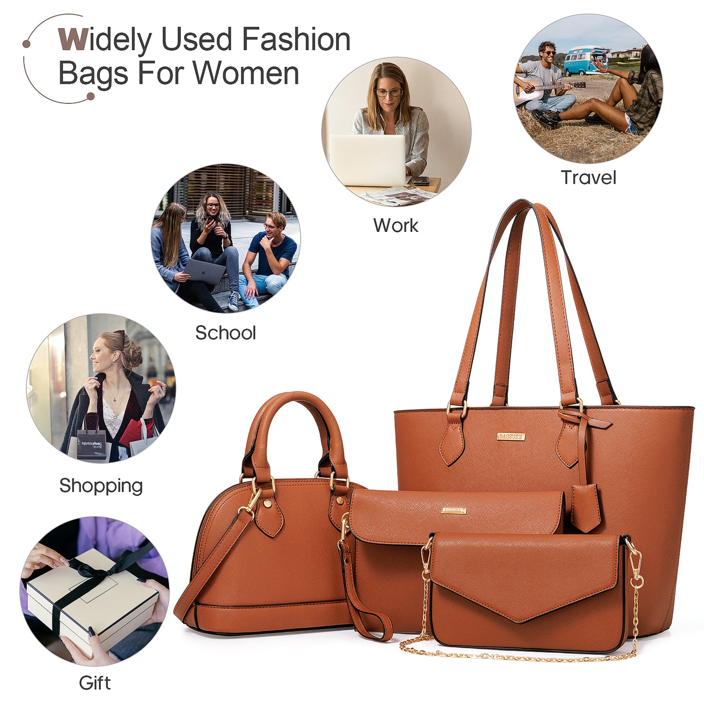 Bagsure Women Handbags Fashion Tote Shoulder Bags Casual Crossbody Bags for Women Handbag Set 4pcs