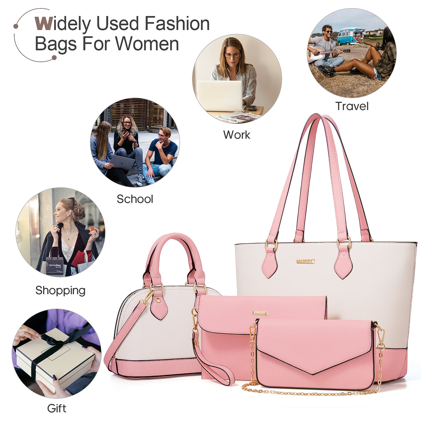 Bagsure Women Handbags Fashion Tote Shoulder Bags Casual Crossbody Bags for Women Handbag Set 4pcs