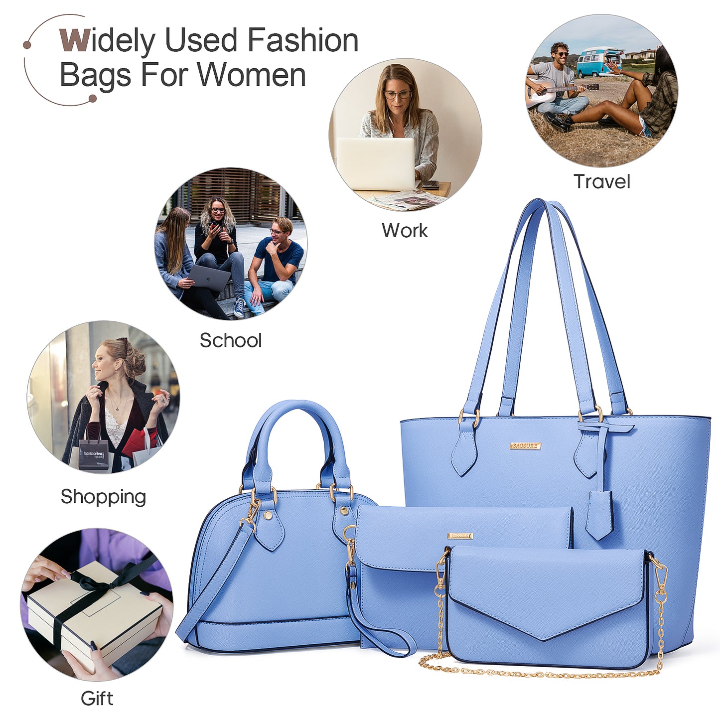 Bagsure Women Handbags Fashion Tote Shoulder Bags Casual Crossbody Bags for Women Handbag Set 4pcs