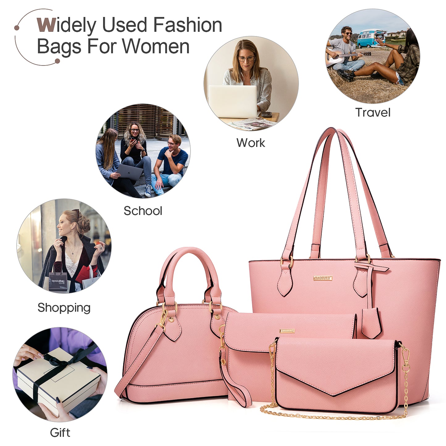 Bagsure Women Handbags Fashion Tote Shoulder Bags Casual Crossbody Bags for Women Handbag Set 4pcs