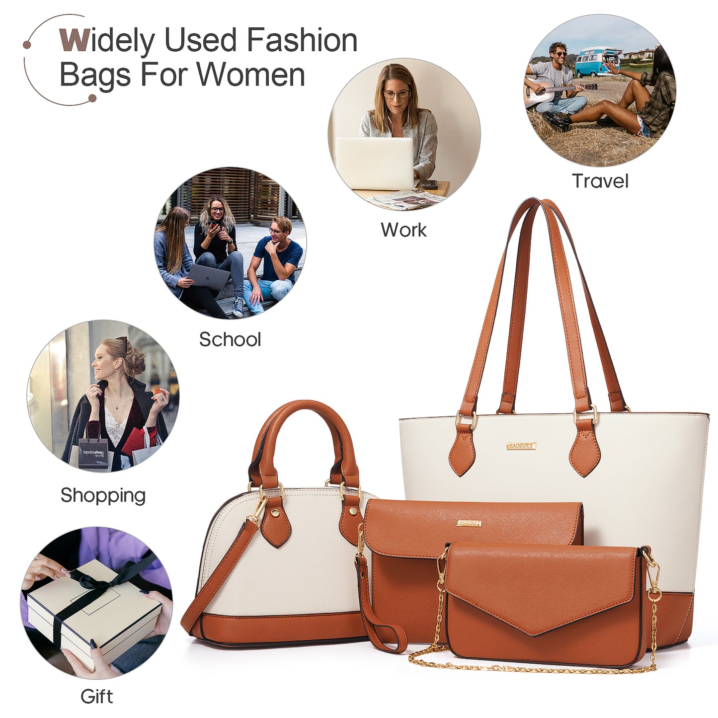 Bagsure Women Handbags Fashion Tote Shoulder Bags Casual Crossbody Bags for Women Handbag Set 4pcs