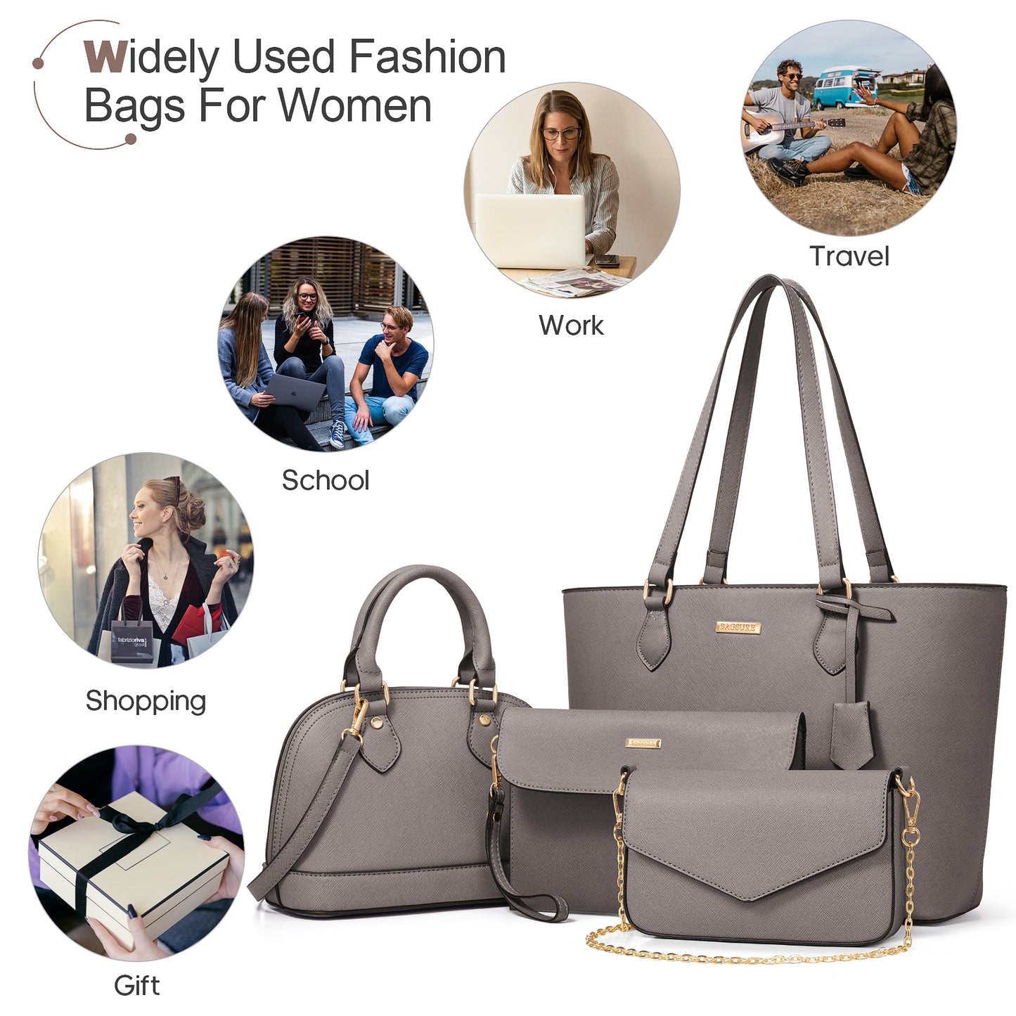 Bagsure Women Handbags Fashion Tote Shoulder Bags Casual Crossbody Bags for Women Handbag Set 4pcs